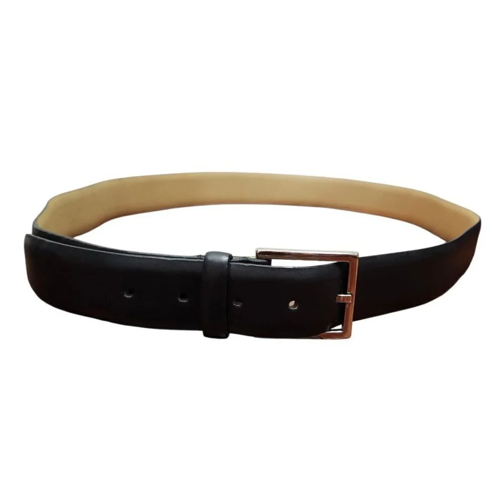 Men’s Black Leather Belt Battistoni Roma Italy Classic Dress Accessory Silver 44